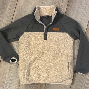 Simply Southern Cozy Sherpa Gray and Cream Half Button Up Jacket Elastic Waist